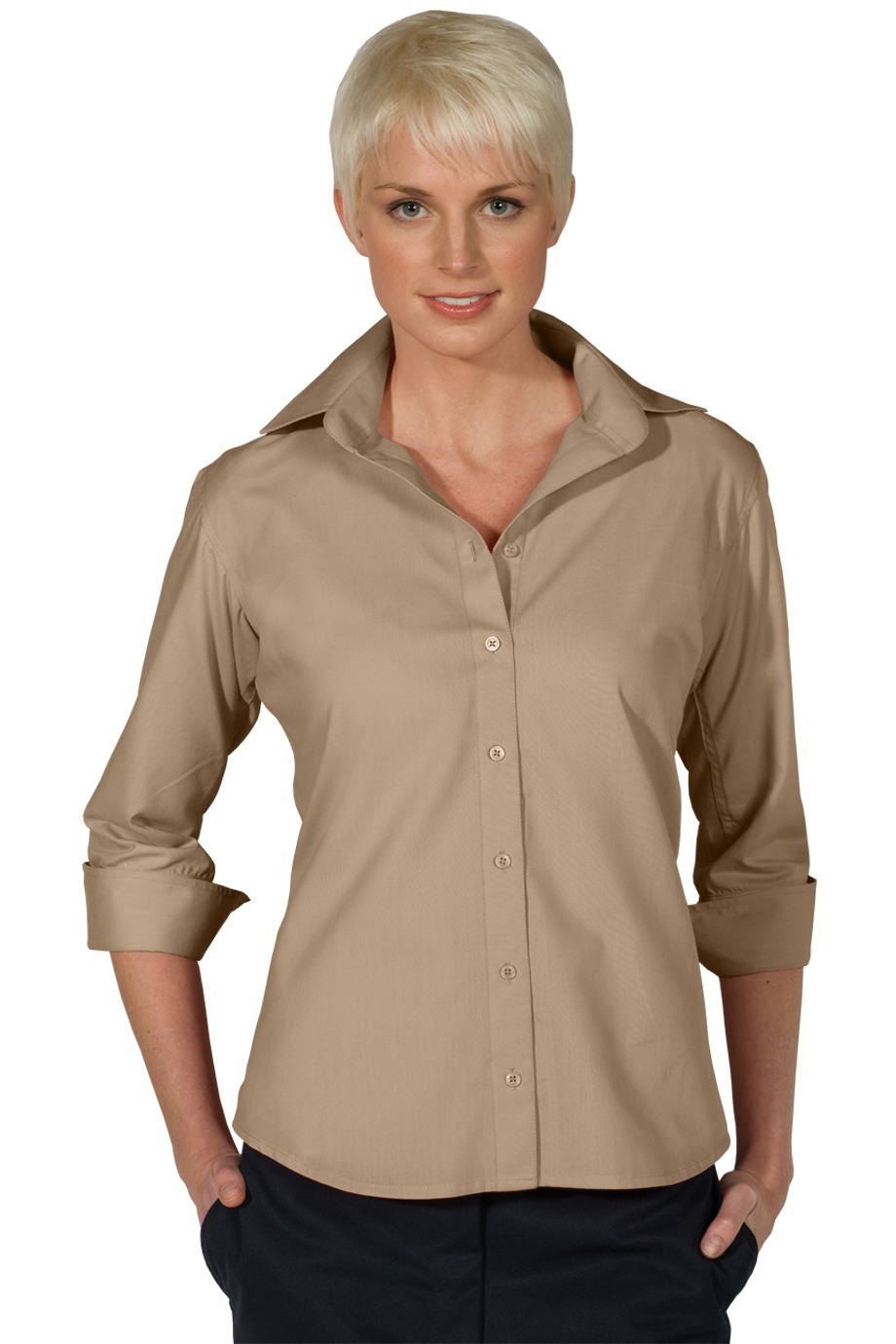 Edward's Women's 3/4 Sleeve Open Neck Poplin Blouse